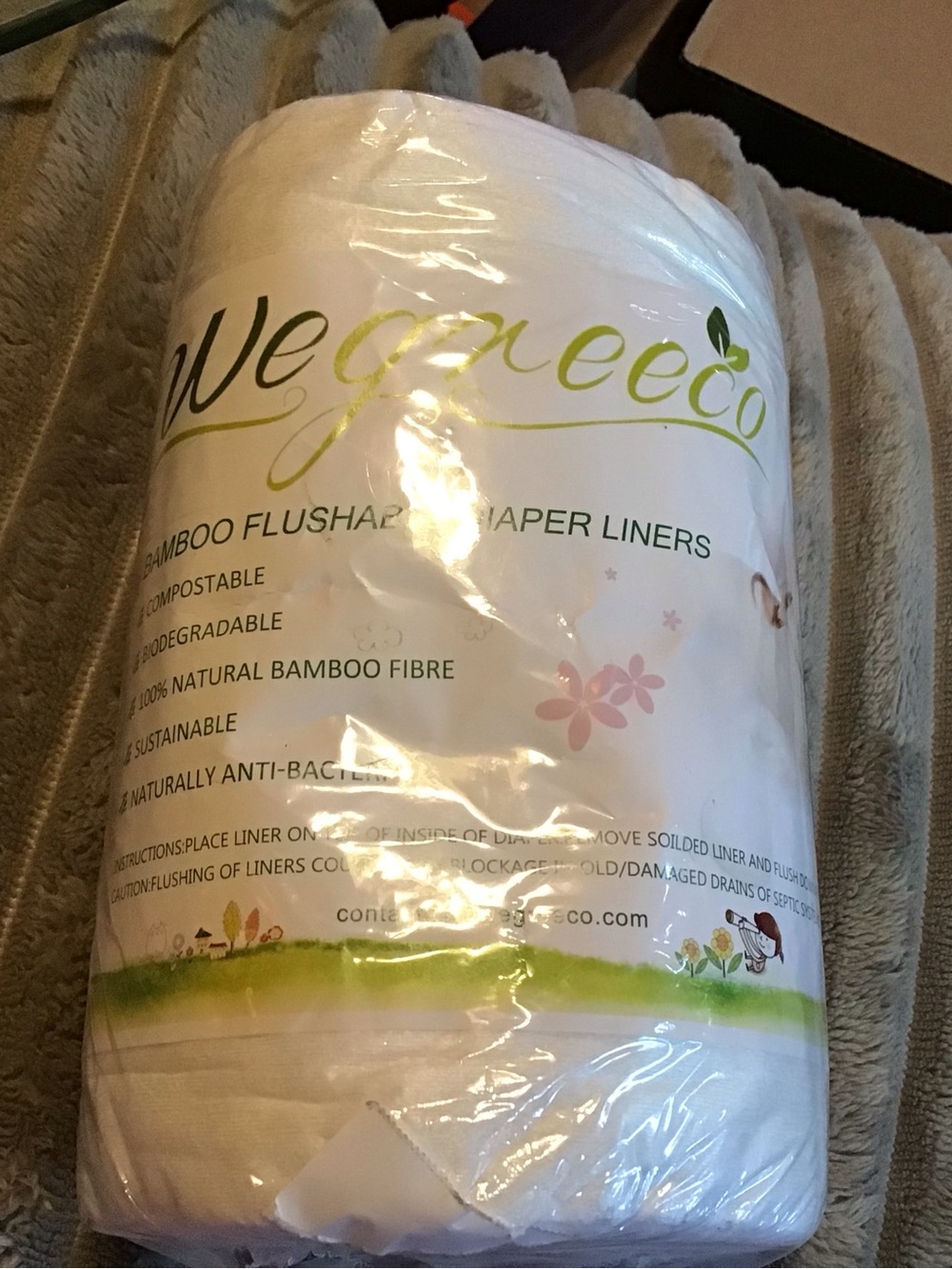 WeeGreeEco Bamboo Flushable Diaper Liners - White